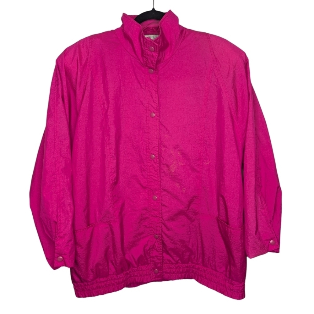 Vintage Kimberly Bennett Medium Hot Pink Button Up Wind Breaker - Discolouration